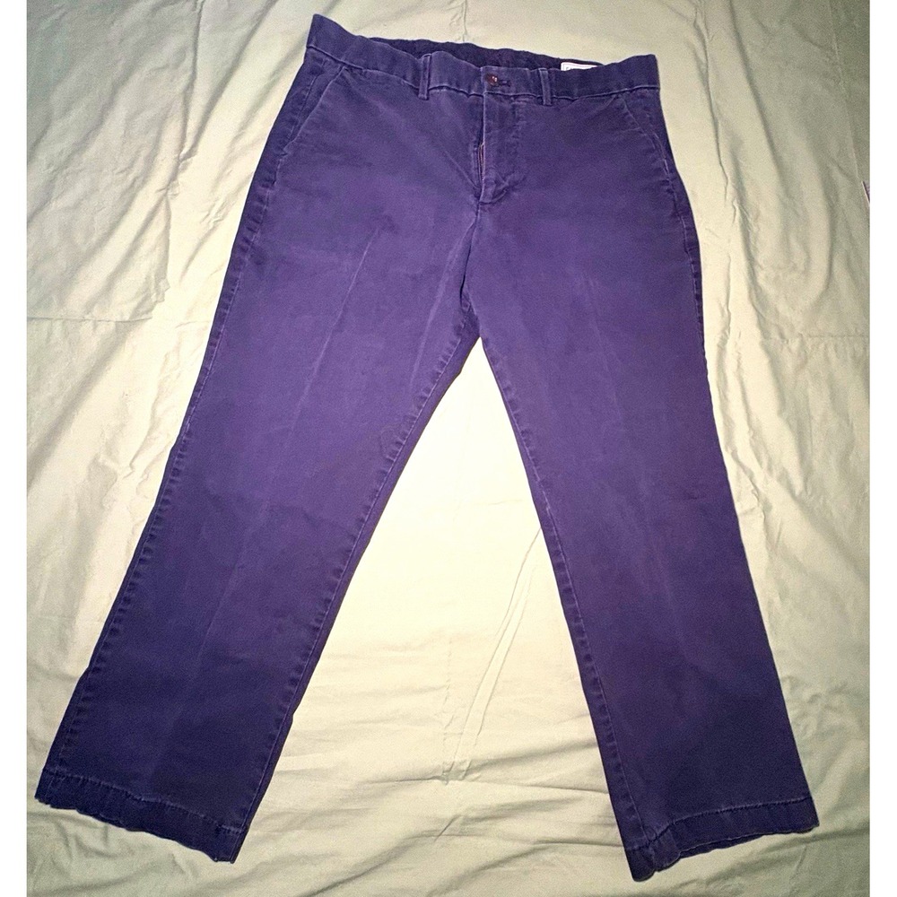 GAP Men's Blue Solid Straight Leg Flat Front Pants Regular Size 34 Waist